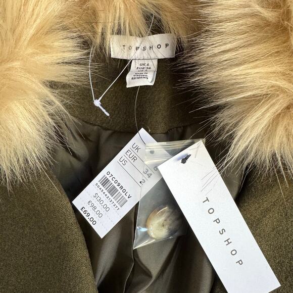 NWT Topshop Monica Faux Fur Collar Coat - Size US 2 - Picture 2 of 8